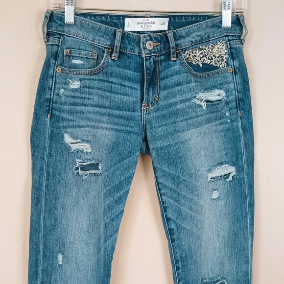 Abercrombie & Fitch Distressed Skinny Jeans 2 Embellished Low Rise Pants - Picture 11 of 14